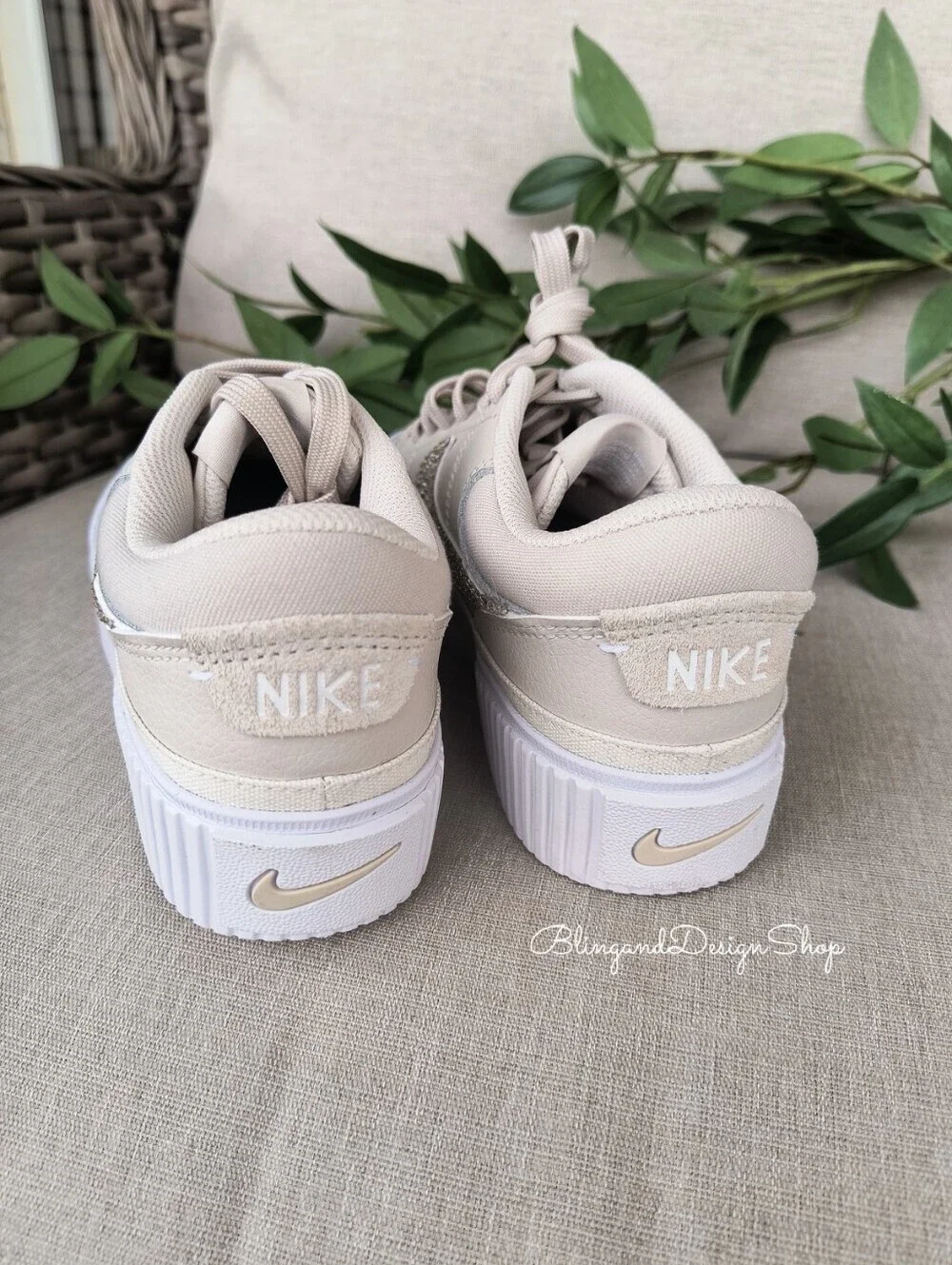 Women's Bling Nike Court Legacy Lift Brown Sneakers made with Crystals Custom